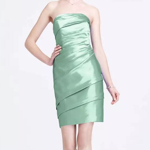 David's Bridal Bridesmaid Dress 2 Green Special Occasion Satin Wedding Formal - Picture 2 of 8